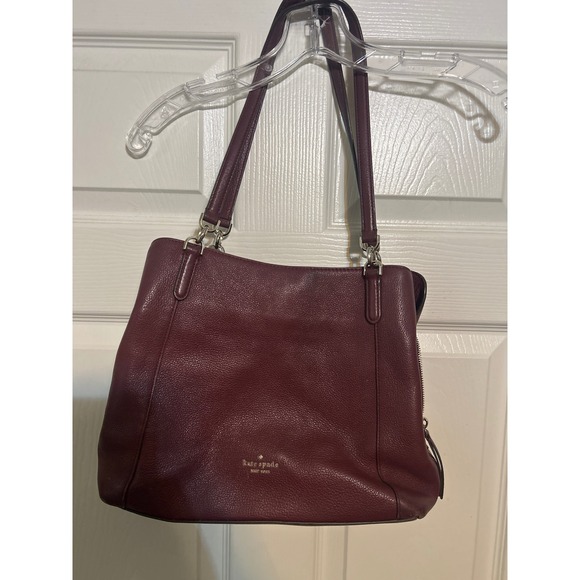 Kate Spade New York Handbags - Kate Spade New York Pebbled Leather Shoulder Bag Burgundy Maroon Tote